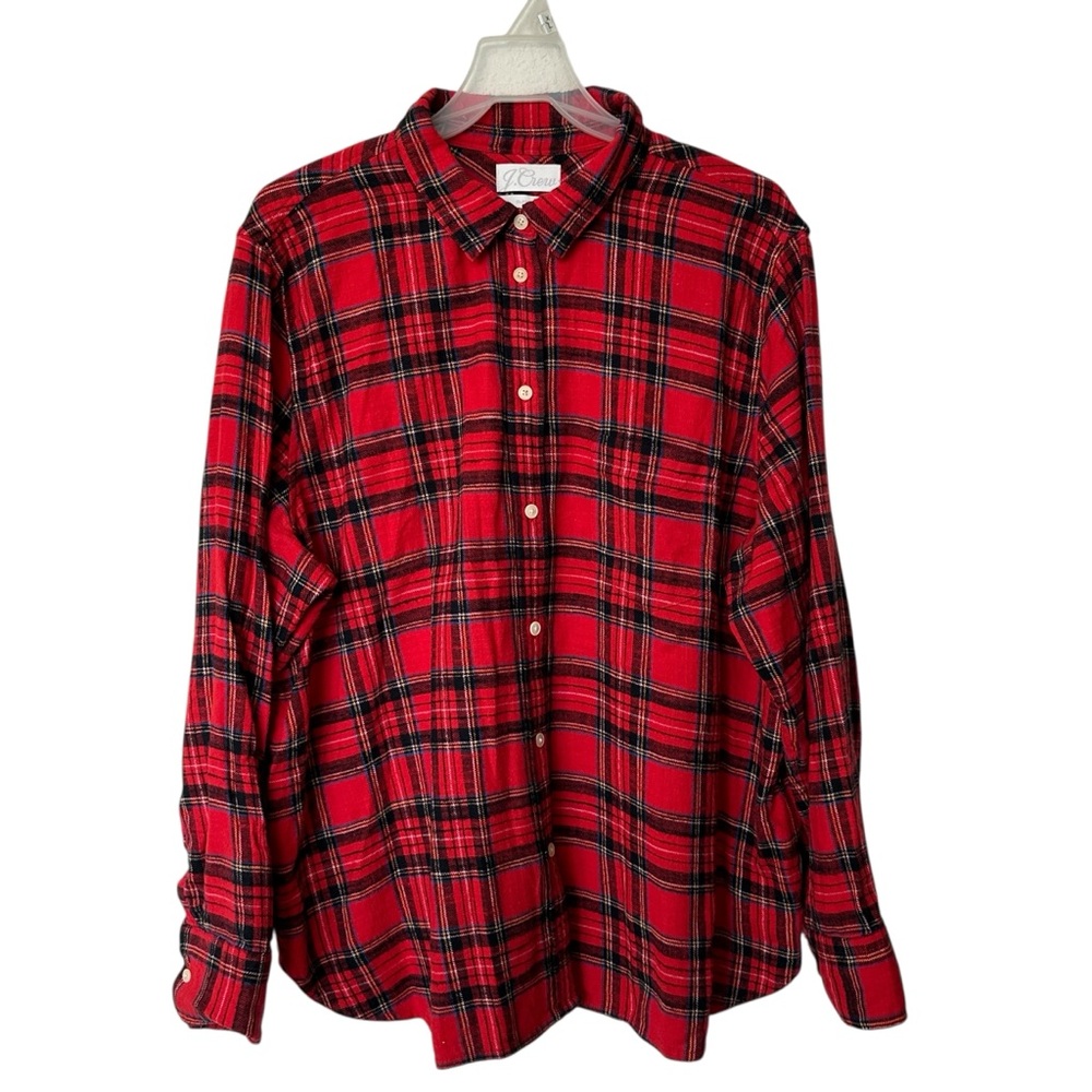 J Crew Classic Button Down Shirt Red Plaid Flannel